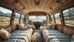 Scenic mountain view from inside a camper van during a World Cup road trip across America