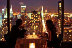Couple enjoying a romantic dinner with skyline view at Hotel Asia International Guangzhou
