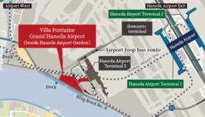 Map showing direct connection between Hotel Villa Fontaine Grand and Haneda Airport terminal